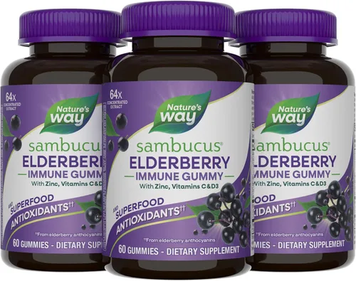 Vista 9 de Sambucus Elderberry Gummies Suplementos Herbales, 10486, 60, 1, 1 Immune Gummy with Black Elderberry Extract, Vitamin C, D3, Zinc, and Superfood