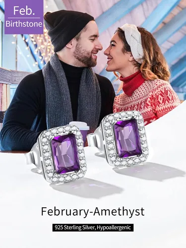 Vista 5 de ChicSilver Aretes de plata de ley 925 con forma de corazón, redondo, pera, esmeralda, piedra natal con halo para mujer, joyería de cumpleaños