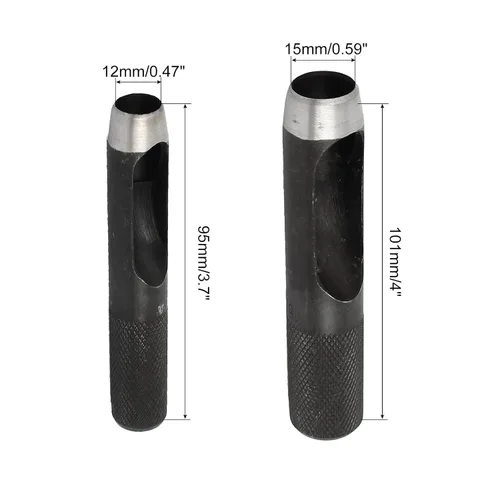 Vista 2 de uxcell 2pcs 0.591 in & 0.472 in Dia Metal Knurled Shank Hollow Hole Punch para correa de junta de cuero