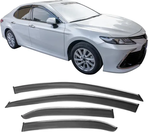 Vista 10 de IKON MOTORSPORTS Viseras de ventana de canal compatibles con Toyota Camry 2018-2024, protectores de lluvia acrílicos ahumado/tintados, deflectores
