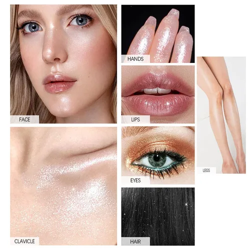 Vista 6 de Resaltador en polvo de maquillaje, resaltador facial con purpurina corporal, melocotón brillante, bola de polvo, resaltador facial multiuso, brillo