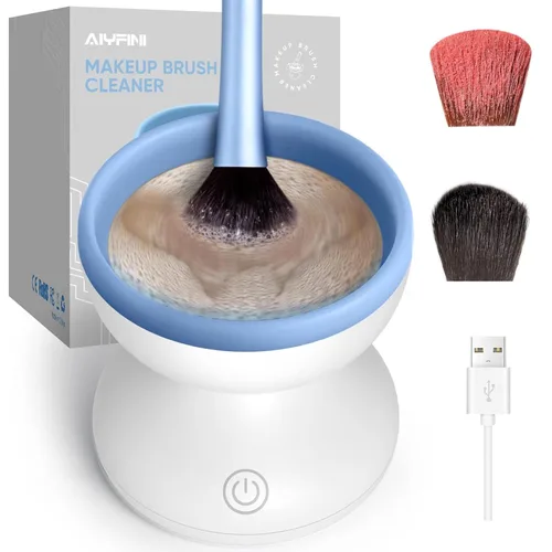 Vista 8 de Alyfini Máquina limpiadora de brochas de maquillaje eléctrica, potente fricción que elimina los residuos en el juego de brochas de maquillaje