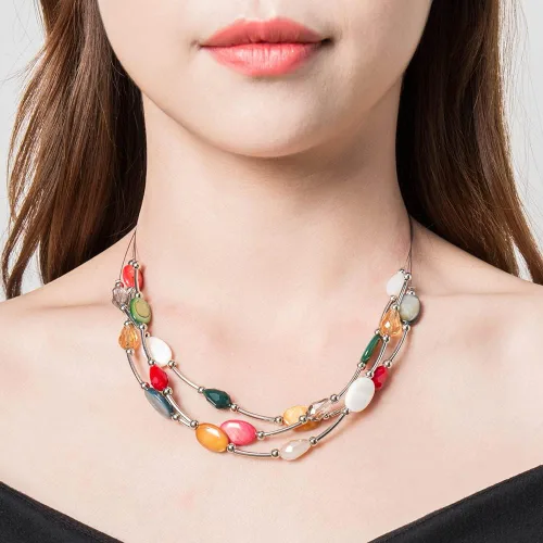 Vista 2 de Collar a capas con cristal para mujer, gargantilla con cadena de plata gruesa, regalo de cumpleaños para mujer