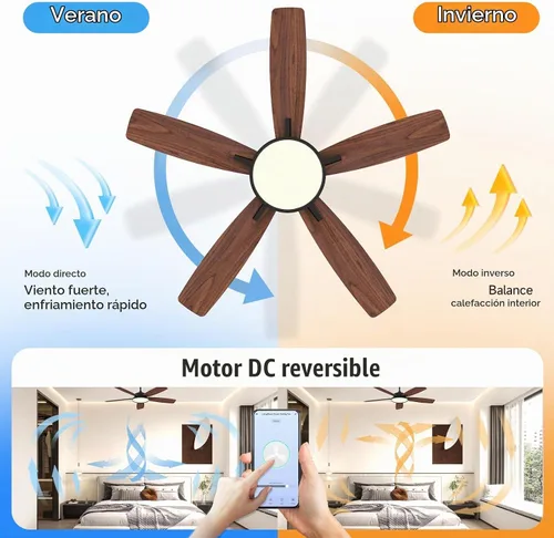 Vista 6 de Roomratv - Ventilador de techo inteligente compatible con App/Alexa/Google Negro