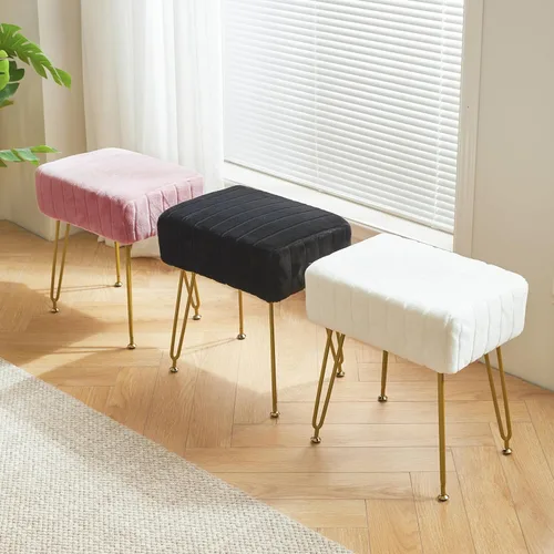 Vista 9 de IBUYKE Reposapiés de terciopelo rectangular, otomano, silla de tocador de maquillaje, mesa auxiliar, asiento de mesa de tocador, puf para sofá, Negro