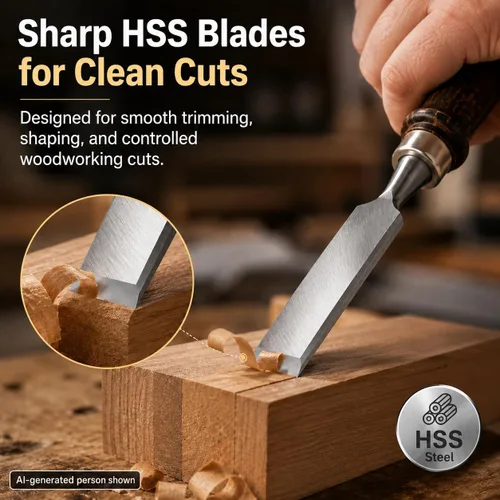 Vista 4 de SELFIE CAT Juego de cinceles de madera de 8 piezas, cinceles de carpintería HSS con estuche de madera, piedras de afilar y guía de afilado, mango