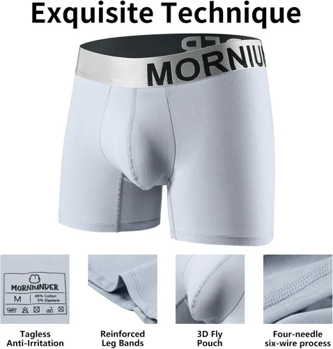 Vista 4 de MORNIUNDER Paquete de 3 bóxers de algodón para hombre, suaves, cómodos, frescos, ropa interior que absorben la humedad