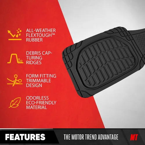Vista 3 de Motor Trend Premium FlexTough Alfombrillas de piso traseras de goma Deep Dish, Alfombrillas de piso de ajuste universal para todo tipo de clima