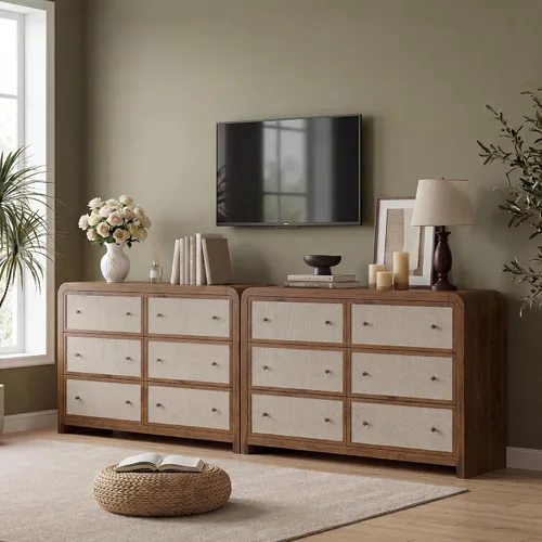 Vista 7 de Cómoda moderna de granja con 6 cajones para dormitorio Nogal