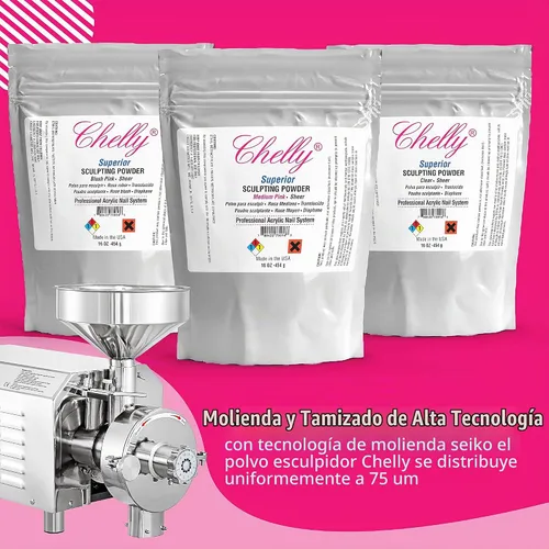 Vista 3 de Chelly Superior - Polvo para esculpir profesional acrílico para uñas, sistema de uñas transparente rosa rubor rosa medio, 16 onzas, 16.01 oz