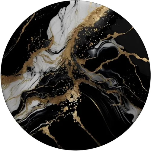 Vista 3 de PopSockets con patrón de colores en blanco y negro y dorado con diseño de mármol PopGrip intercambiable