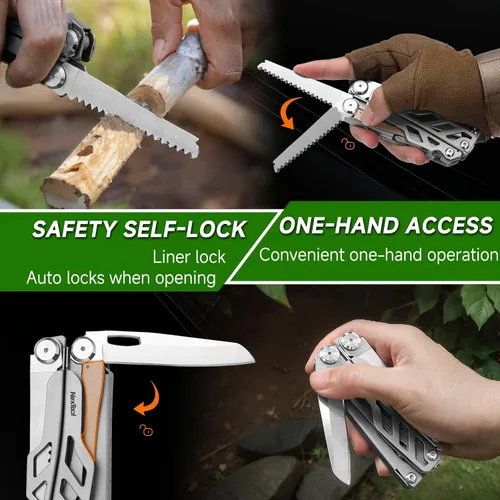Vista 2 de NexTool Multiherramienta 14 en 1, alicates multiherramienta de acero inoxidable con cuchillo de bolsillo 80Cr14Mov, 2 seguros de seguridad y tijeras