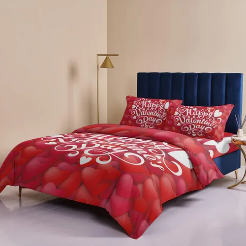 Vista 4 de Juego de funda de edredón de 4 piezas tamaño Queen, juego de ropa de cama suave para el día de San Valentín, sábana plana, fundas de almohada