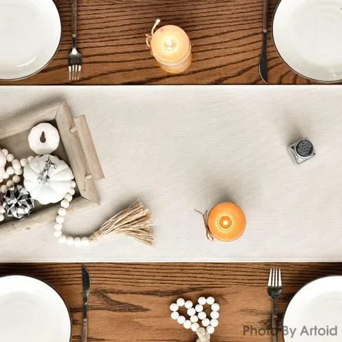 Vista 4 de Artoid Mode Aqua Hello - Camino de mesa de otoño con hojas de calabaza, decoración de mesa de comedor de cocina de otoño de temporada