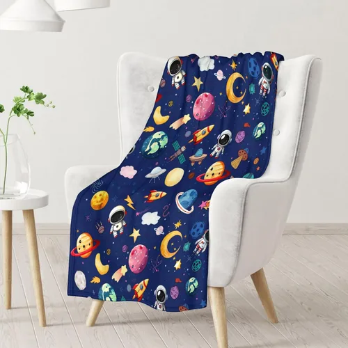 Vista 2 de Regalos de planeta – 30 x 40 pulgadas Lindas mantas amantes de los planetas para niños – Manta suave y mullida azul para regazo y oficina