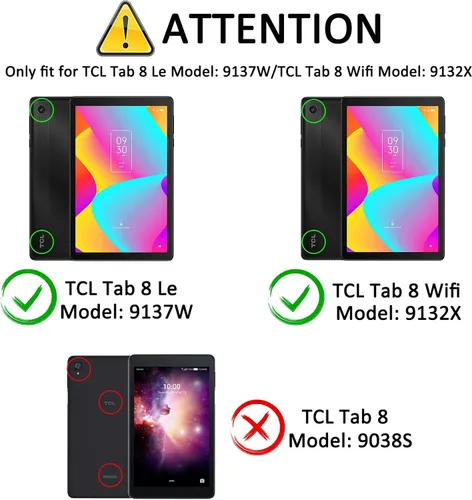 Vista 2 de Caweet Funda para TCL Tab 8 LE 9137W/WiFi 9132X/SE 6048E/Plus 9138S, rosa brillante