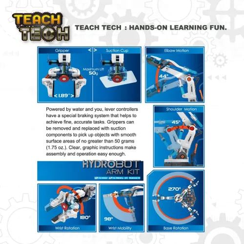 Vista 4 de Teach Tech "Kit de brazo Hydrobot", kit hidráulico, juguete de construcción STEM para niños mayores de 12 años