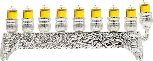 Vista 37 de Majestic Giftware Menorá de Janucá chapada en plata con diseño de cuentas (MN-HA123) Compatible con velas estándar de Janucá Calidad duradera