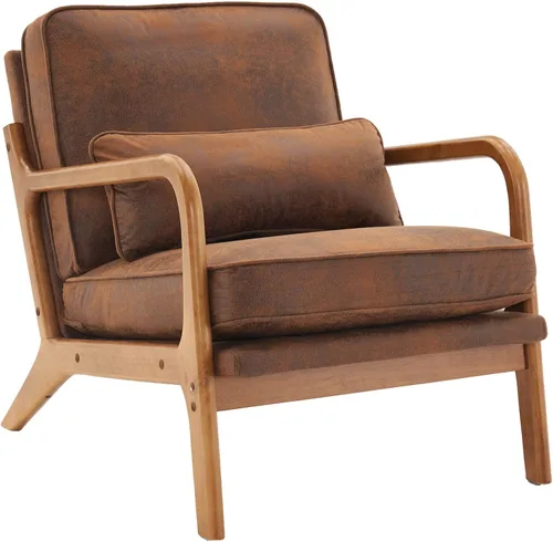Vista 8 de Lestar Sillón individual, sillas de sofá de acento moderno, asiento tapizado de lino con cojín de respaldo y almohada para sala de estar (beige)