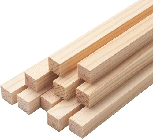 Vista 15 de Tacos de madera para manualidades de 1/2 x 6 pulgadas, 20 varillas cuadradas de madera, palos de madera sin terminar, pequeñas tiras de madera