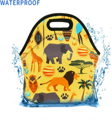 Vista 6 de Violet Mist Bolsa lonchera de almuerzo de neopreno, reutilizable, aislante, para escuela, picnic, bolsa de almuerzo, organizador para mujeres, Africa