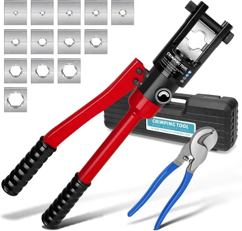 Vista 10 de Herramienta de prensado hidráulico, kit de herramientas de crimpado de alambre hidráulico de 16 toneladas con cortador de cables y 13 pares