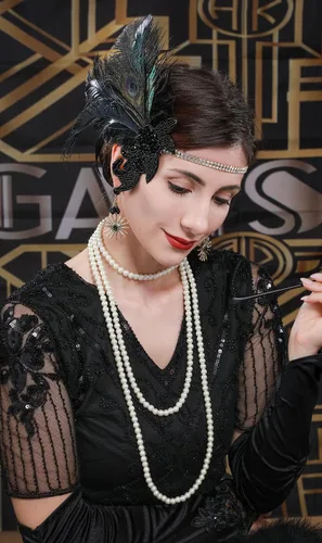 Vista 36 de Cizoe (aa) - Juego de accesorios de estilo Gatsby de la década de 1920, para mujer, diadema de estilo flapper, tocado, collar, guantes