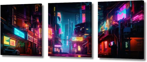 Vista 121 de Lienzo decorativo para pared de sala de estar, lienzo Cyberpunk, decoración de pared de 3 paneles, decoración de pared para el hogar, dormitorio