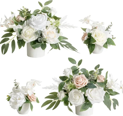 Vista 7 de Ling's moment Centro de mesa de boda flor con jarrón para ceremonia/recepción, mantel de mesa, arco, pasillo, juego de 4 negro y terracota