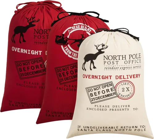 Vista 14 de HBlife Saco de lona de Papá Noel, bolsas grandes de Papá Noel de 19.7 x 27.6 pulgadas para regalos, sacos de Navidad personalizados para regalos