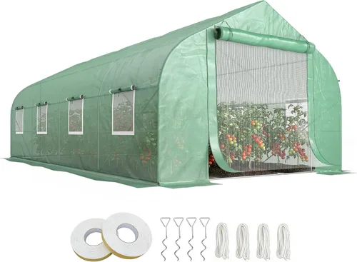 Vista 10 de Outsunny - Invernadero al aire libre de 11.5' x 10' x 6.5', tipo túnel, con ventanas enrollables, puerta con cremallera, cubierta de PE, marco