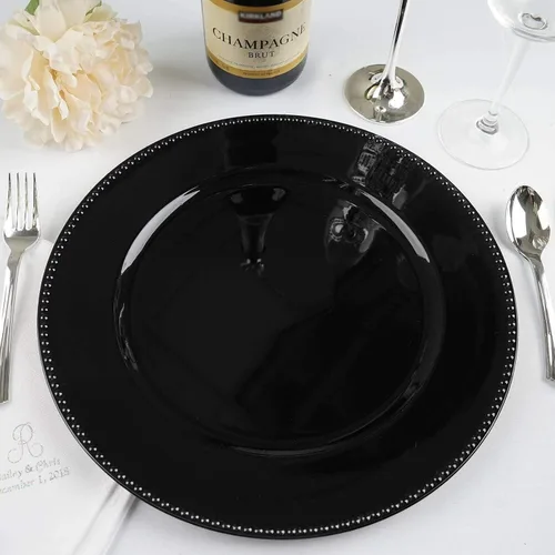 Vista 2 de BalsaCircle 6 platos de 13 pulgadas con cuentas de cristal negro Juego de vajilla para servir para bodas, recepciones, eventos, catering