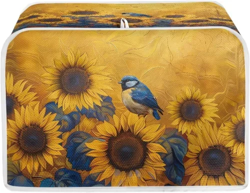 Vista 37 de Cubierta acolchada de poliéster para tostadora de tablero de madera de girasol para tostadora de dos rebanadas, protección contra el polvo