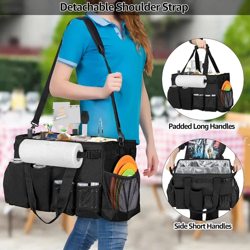 Vista 5 de HODRANT Organizador grande para utensilios de parrilla con soporte para toallas de papel, organizador de bolsa de picnic al aire libre