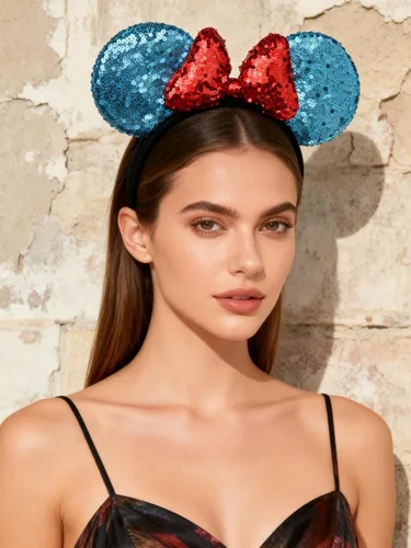 Vista 3 de A Miaow Diadema de Orejas de Ratón Negro 3D con Lentejuelas MM Purpurina Mariposa Hebilla para Cabello Suministros del Parque Adultos Mujeres
