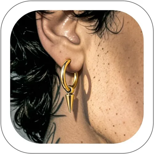 Vista 14 de Richsteel Dangle Earrings for Men,Stainless Steel Silver/Black/Gold plated Pendientes colgantes de oro B3