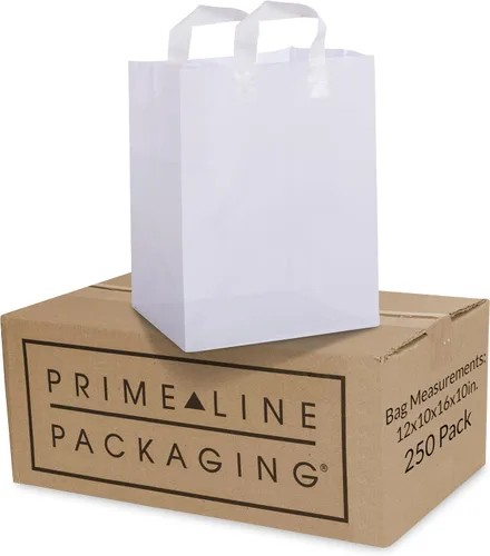 Vista 12 de Bolsas de plástico blancas Prime Line Packaging, bolsas de regalo para compras con asas para pequeñas empresas, comestibles, servicio de alimentos