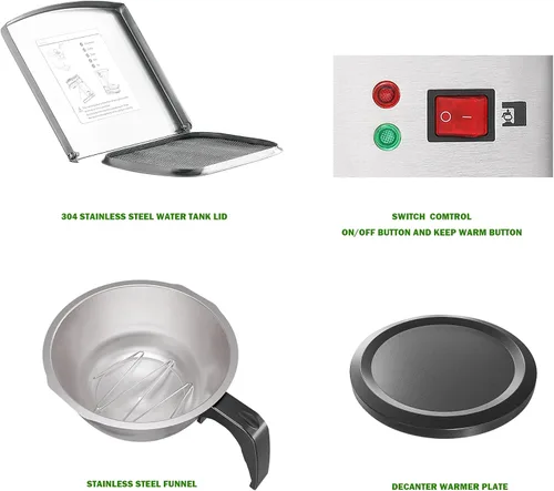 Vista 7 de NUPANT Cafetera comercial de 12 tazas, cafetera de goteo con 3 calentadores de placa y 3 decantadores de vidrio, cafetera comercial de acero