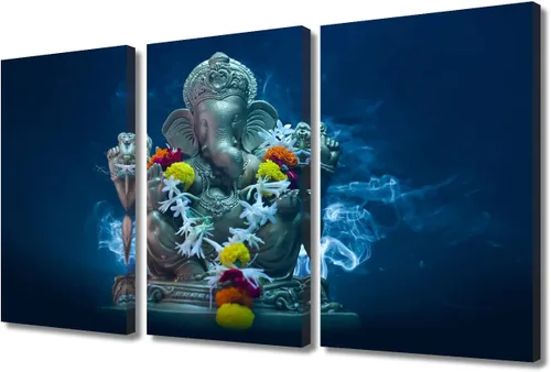 Vista 11 de TUMOVO Arte de pared de Dios hindú para sala de estar, lienzo de Ganesha, arte de pared de escultura de elefante, cuadros modernos, arte