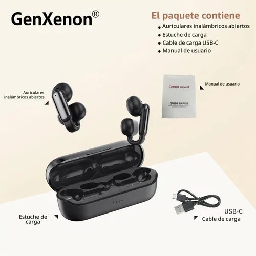 Vista 7 de Auriculares con clip, auriculares inalámbricos con clip de oreja abierto, Bluetooth 5.4, llamada de voz clara, auriculares deportivos con estuche