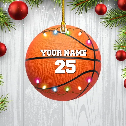 Vista 3 de Adorno de baloncesto, adorno de acrílico plano con forma de pelota de baloncesto, adorno de Navidad de baloncesto, regalos para jugadores
