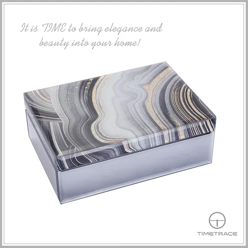 Vista 8 de Timetrace Joyero grande de cristal, caja decorativa, caja de recuerdo, decoración de mármol, organizador de joyas, decoración glamorosa