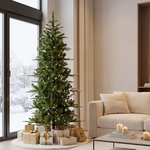 Vista 30 de Glitzhome - Árbol de Navidad artificial delgado preiluminado de 2.4 m, con ramas de pino Aspen Frostfall, soporte plegable de metal, 500 luces Aspen