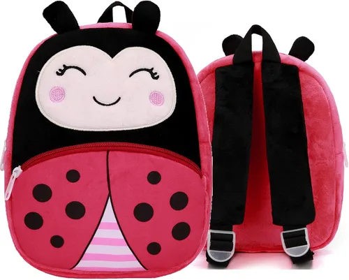 Vista 5 de Ladyzone Mochila para niños pequeños, mochila de animales del zoológico, bonita bolsa de felpa de dibujos animados de 10 pulgadas, bolsa de libro
