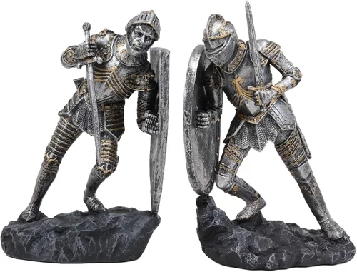 Vista 6 de Ebros Dueling - Juego de estatua de caballeros cruzados medievales con escudo gigante de armas de 8.25 pulgadas de alto, juego de armadura