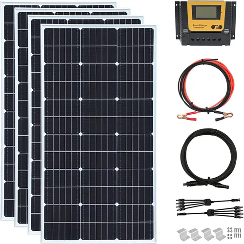Vista 7 de Kit de panel solar de 100 vatios y 12 voltios, módulo monocristalino, controlador de carga de 10 A para RV, barcos, remolques, cámper, sistema fuera
