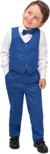 Vista 8 de Lilax Conjunto formal de camisa de vestir de 4 piezas, pantalones y corbata y chaleco para niños, Azul Real