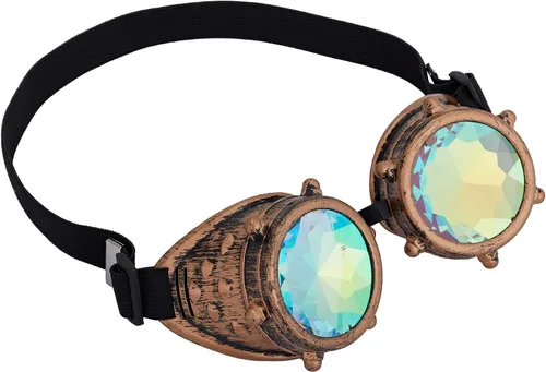 Vista 189 de Gafas de caleidoscopio retro con pinchos, gafas de cristal arcoíris steampunk estilo soldadura, gafas de cosplay punk