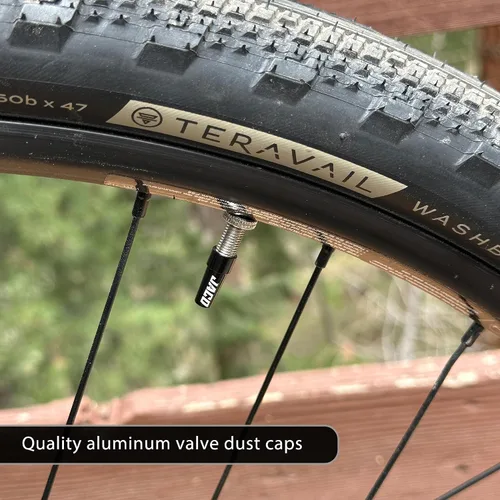 Vista 5 de JACO Presta Kit de reparación de núcleo de válvula para neumáticos de bicicleta con (12X) núcleos de válvula de repuesto, (4X) tapas de válvula