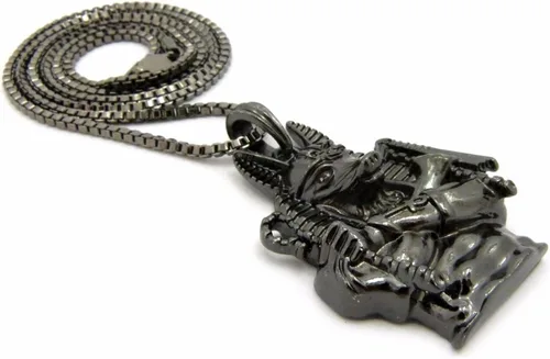 Vista 4 de COLLAR DE CADENA DE CAJA CUBANA DE ANUBIS HEMATITA PARA HOMBRES